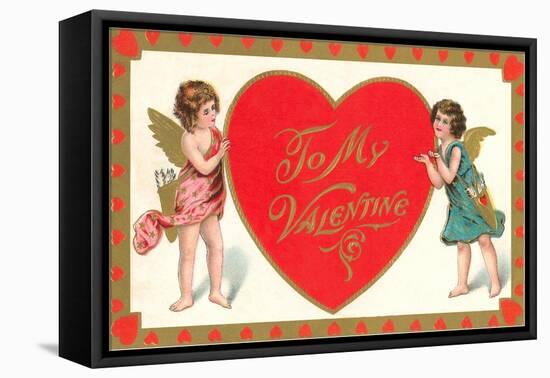 To My Valentine, Cupids with Heart-null-Framed Stretched Canvas