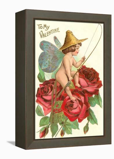 To My Valentine, Fishing Cupid in Roses-null-Framed Stretched Canvas