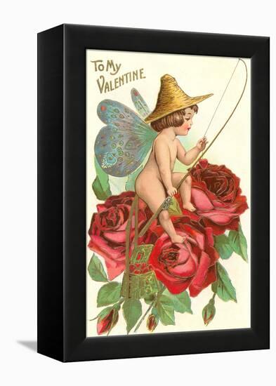 To My Valentine, Fishing Cupid in Roses-null-Framed Stretched Canvas
