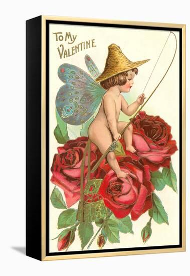 To My Valentine, Fishing Cupid in Roses-null-Framed Stretched Canvas