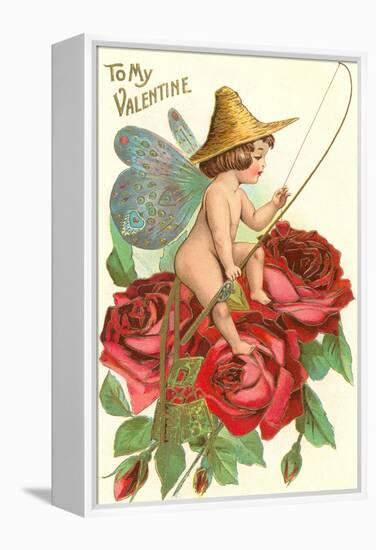 To My Valentine, Fishing Cupid in Roses-null-Framed Stretched Canvas