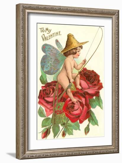 To My Valentine, Fishing Cupid in Roses-null-Framed Art Print