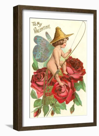 To My Valentine, Fishing Cupid in Roses-null-Framed Art Print