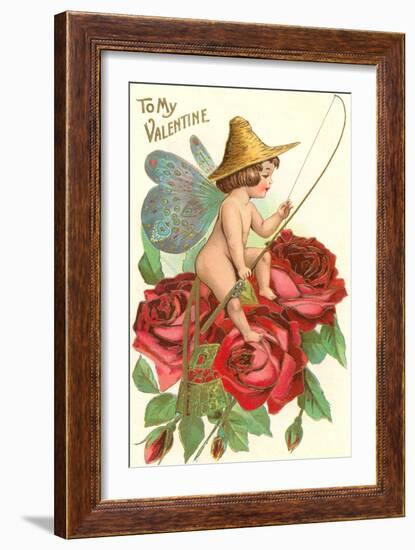 To My Valentine, Fishing Cupid in Roses-null-Framed Art Print