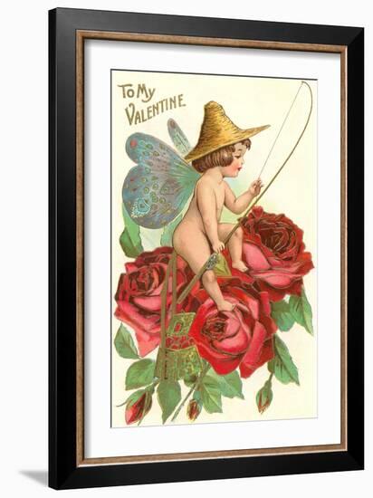 To My Valentine, Fishing Cupid in Roses-null-Framed Art Print