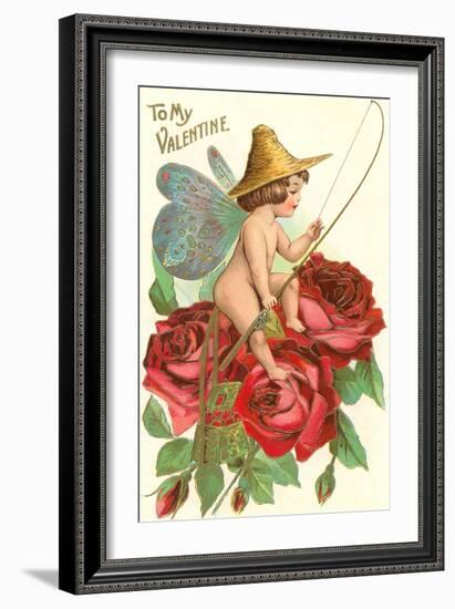 To My Valentine, Fishing Cupid in Roses-null-Framed Art Print