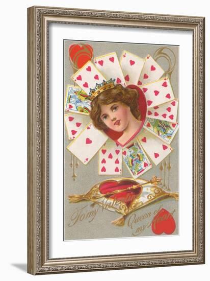 To My Valentine, Girl Surrounded by Heart Cards-null-Framed Art Print