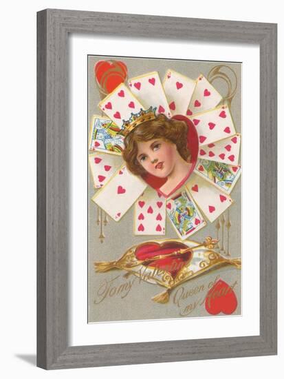 To My Valentine, Girl Surrounded by Heart Cards-null-Framed Art Print