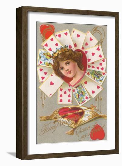 To My Valentine, Girl Surrounded by Heart Cards-null-Framed Art Print