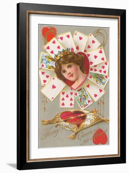 To My Valentine, Girl Surrounded by Heart Cards-null-Framed Art Print