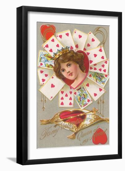 To My Valentine, Girl Surrounded by Heart Cards-null-Framed Art Print
