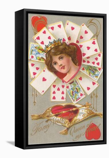 To My Valentine, Girl Surrounded by Heart Cards-null-Framed Stretched Canvas