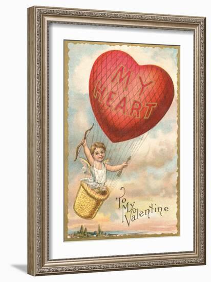 To My Valentine, Heart Balloon and Cupid-null-Framed Art Print