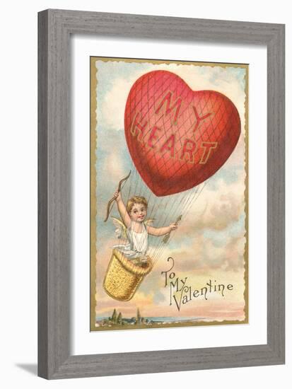 To My Valentine, Heart Balloon and Cupid-null-Framed Art Print