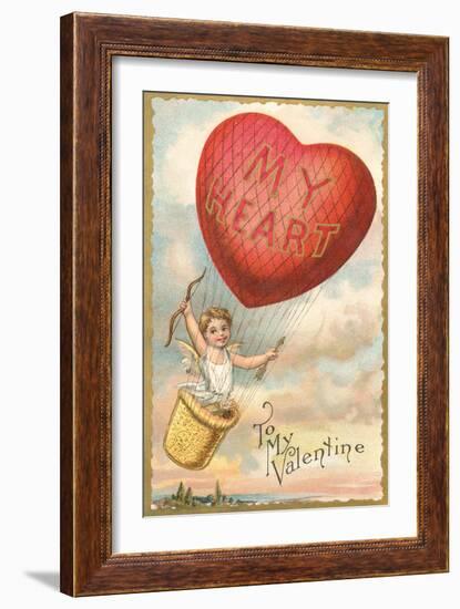 To My Valentine, Heart Balloon and Cupid-null-Framed Art Print