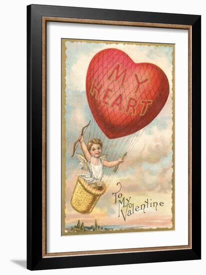 To My Valentine, Heart Balloon and Cupid-null-Framed Art Print