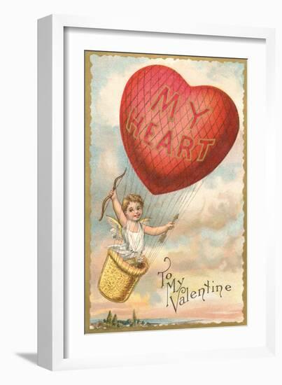 To My Valentine, Heart Balloon and Cupid-null-Framed Art Print