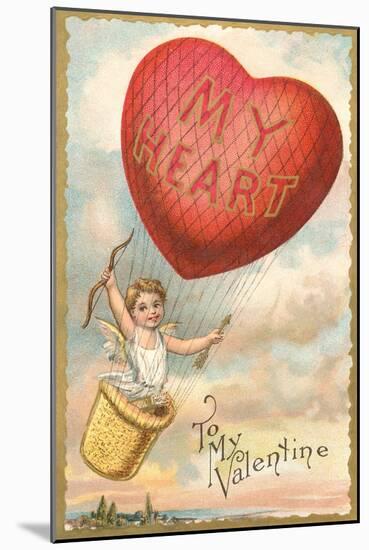 To My Valentine, Heart Balloon and Cupid-null-Mounted Art Print