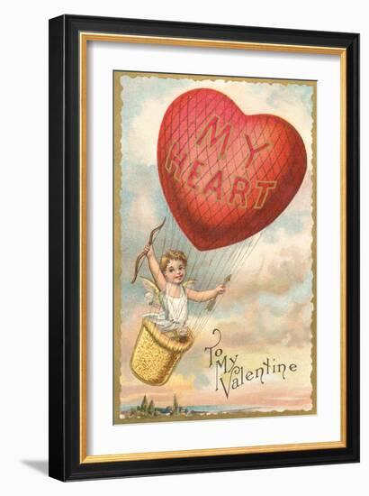 To My Valentine, Heart Balloon and Cupid-null-Framed Art Print