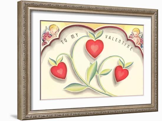 To My Valentine, Heart Flowers and Cupids-null-Framed Art Print