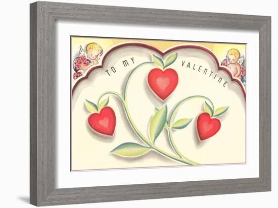 To My Valentine, Heart Flowers and Cupids-null-Framed Art Print