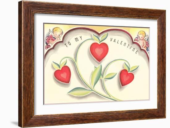 To My Valentine, Heart Flowers and Cupids-null-Framed Art Print