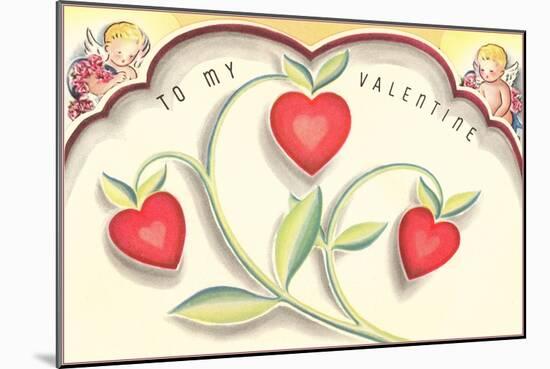 To My Valentine, Heart Flowers and Cupids-null-Mounted Art Print