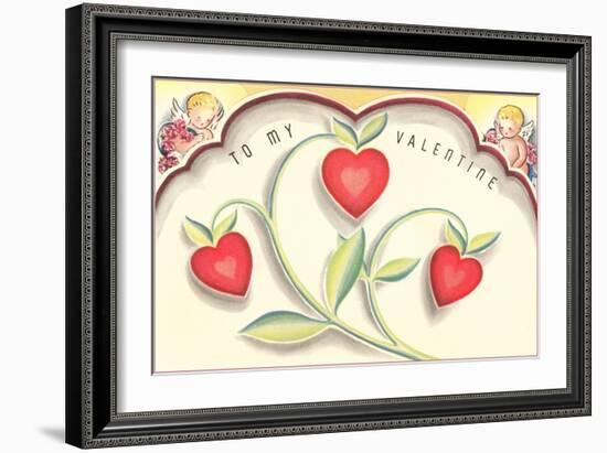 To My Valentine, Heart Flowers and Cupids-null-Framed Art Print