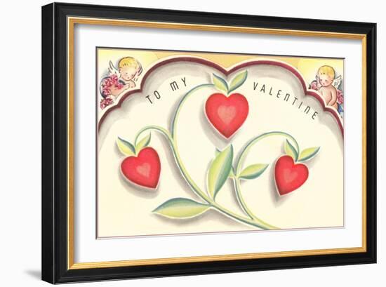 To My Valentine, Heart Flowers and Cupids-null-Framed Art Print