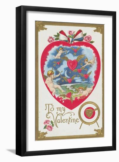 To My Valentine Postcard with Cupids and Hearts-null-Framed Giclee Print