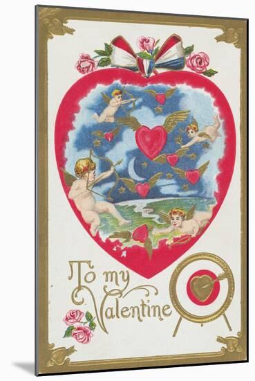 To My Valentine Postcard with Cupids and Hearts-null-Mounted Giclee Print