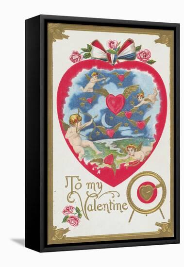 To My Valentine Postcard with Cupids and Hearts-null-Framed Premier Image Canvas