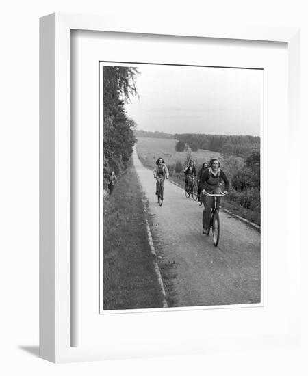 To Relieve the Regular Forest Rangers These Girls on Bicycles Have a Fire Patrol-null-Framed Photographic Print