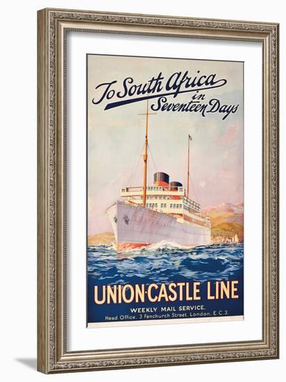 To South Africa in Seventeen Days; an Advertising Poster for Union Castle Line-Maurice Randall-Framed Giclee Print