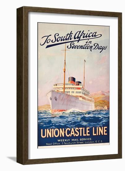 To South Africa in Seventeen Days; an Advertising Poster for Union Castle Line-Maurice Randall-Framed Giclee Print