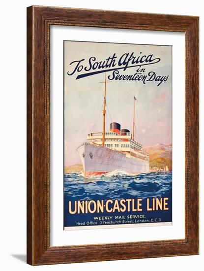 To South Africa in Seventeen Days; an Advertising Poster for Union Castle Line-Maurice Randall-Framed Giclee Print