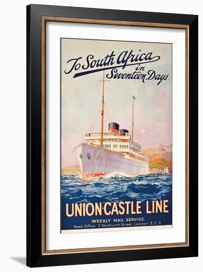 To South Africa in Seventeen Days; an Advertising Poster for Union Castle Line-Maurice Randall-Framed Giclee Print