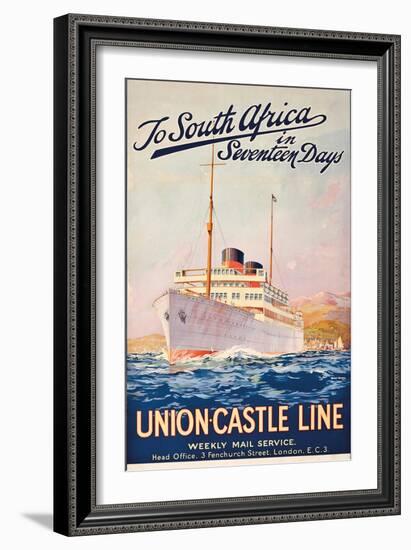 To South Africa in Seventeen Days; an Advertising Poster for Union Castle Line-Maurice Randall-Framed Giclee Print