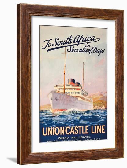 To South Africa in Seventeen Days', an Advertising Poster for Union Castle Line-Maurice Randall-Framed Giclee Print