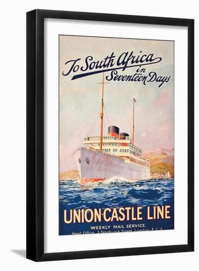 To South Africa in Seventeen Days', an Advertising Poster for Union Castle Line-Maurice Randall-Framed Giclee Print