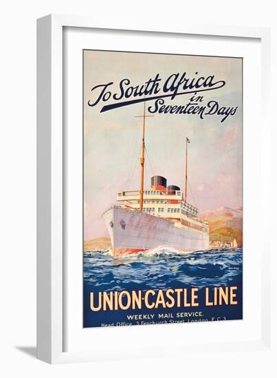 To South Africa in Seventeen Days', an Advertising Poster for Union Castle Line-Maurice Randall-Framed Giclee Print