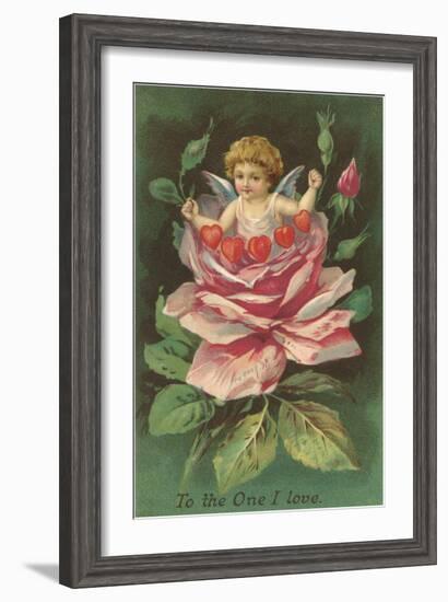 To the One I Love, Cupid in Rose-null-Framed Art Print