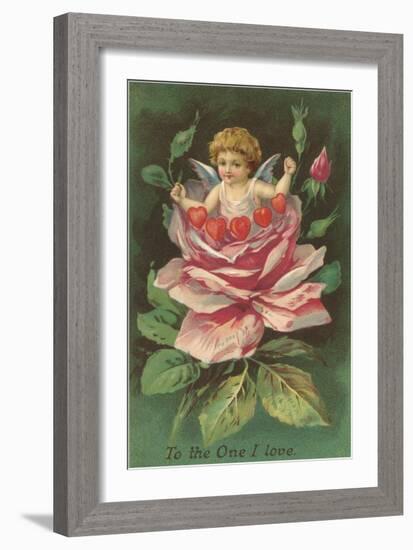 To the One I Love, Cupid in Rose-null-Framed Art Print