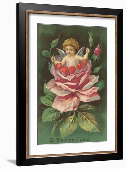 To the One I Love, Cupid in Rose-null-Framed Art Print