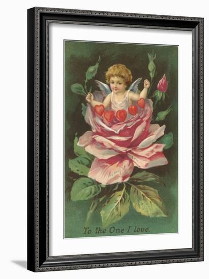 To the One I Love, Cupid in Rose-null-Framed Art Print