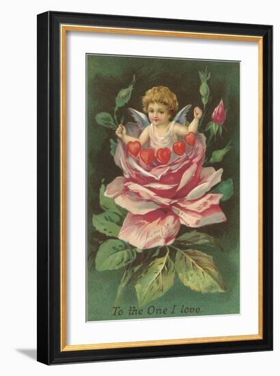 To the One I Love, Cupid in Rose-null-Framed Art Print