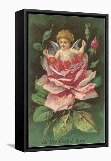 To the One I Love, Cupid in Rose-null-Framed Stretched Canvas