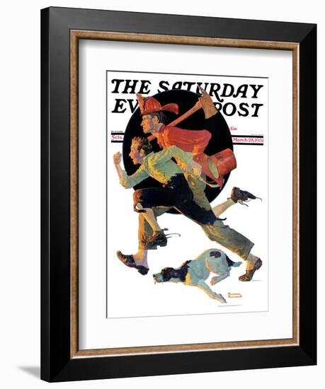 "To the Rescue" Saturday Evening Post Cover, March 28,1931-Norman Rockwell-Framed Giclee Print