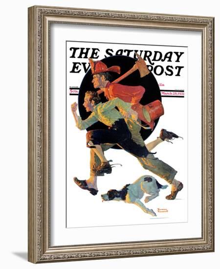 "To the Rescue" Saturday Evening Post Cover, March 28,1931-Norman Rockwell-Framed Giclee Print