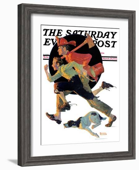 "To the Rescue" Saturday Evening Post Cover, March 28,1931-Norman Rockwell-Framed Giclee Print